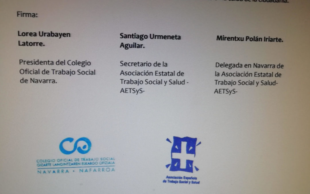 Colaboración entre La Asociación Española de Trabajo Social y Salud (AETSyS)  y el Colegio de Trabajo Social de Navarra.